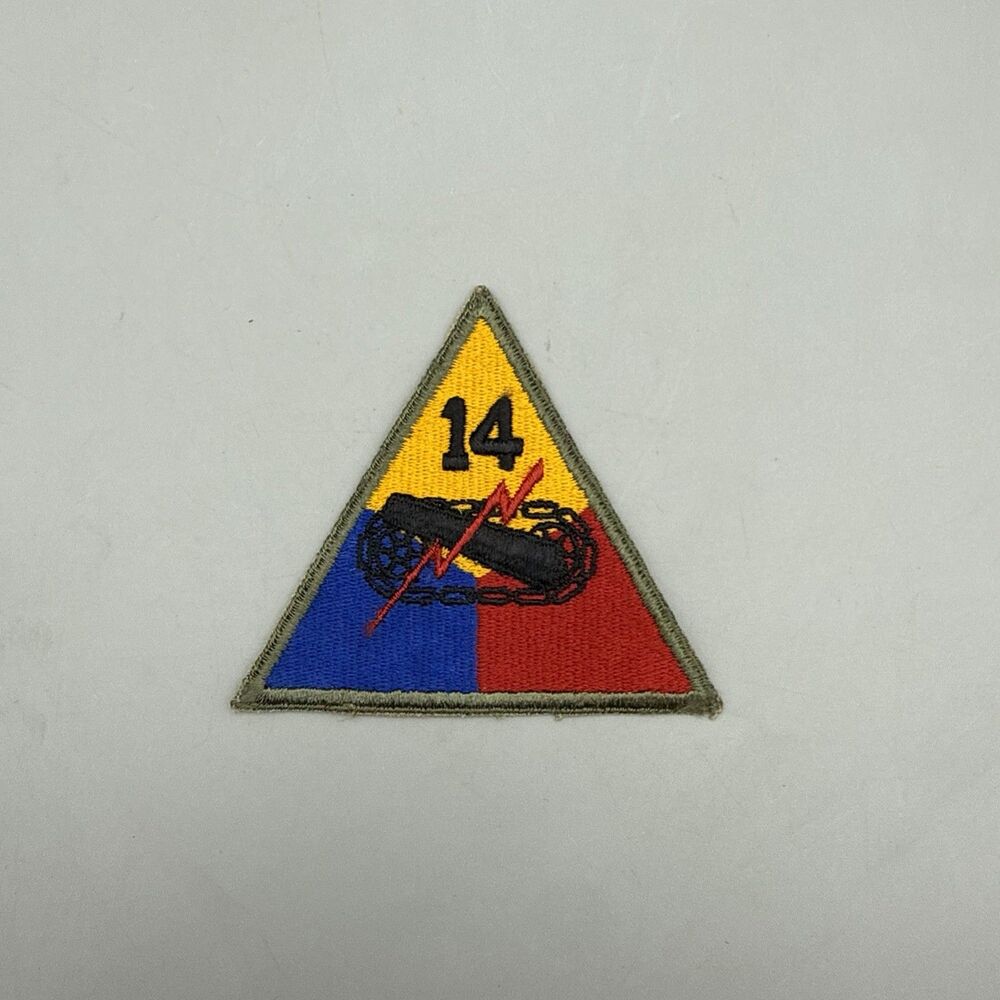 US Army Authentic WW2 Era 14th Armored Division Patch, Height 3.5"